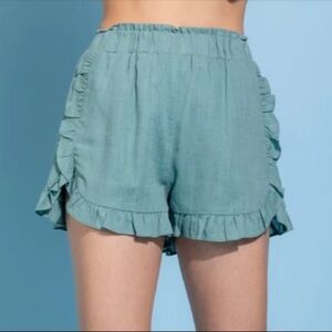 Boutique Sage linen ruffle shorts |new size small